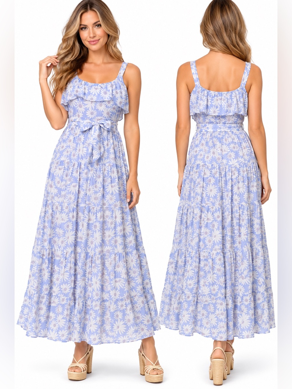 PAIGE Tecin Floral Ruffle Maxi Dress Periwinkle $299